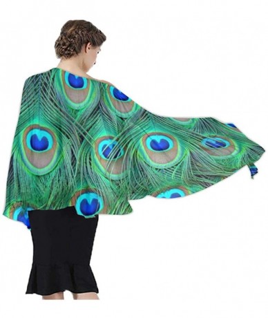 Cover-Ups Women Luxury Chiffon Swimwear Cover Up- Oversize Beach Sarong Shawl Wrap - Adorable Green Peacock - C119C4TG5XR $46.42