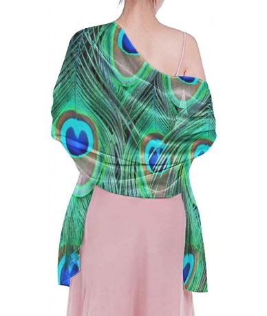 Cover-Ups Women Luxury Chiffon Swimwear Cover Up- Oversize Beach Sarong Shawl Wrap - Adorable Green Peacock - C119C4TG5XR $46.42