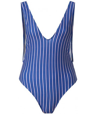 One-Pieces Swimwear for Womens- Summer Beach Swimming Padded Monokini Push Up One Piece Beachwear Tankini Bikini - Blue - C11...