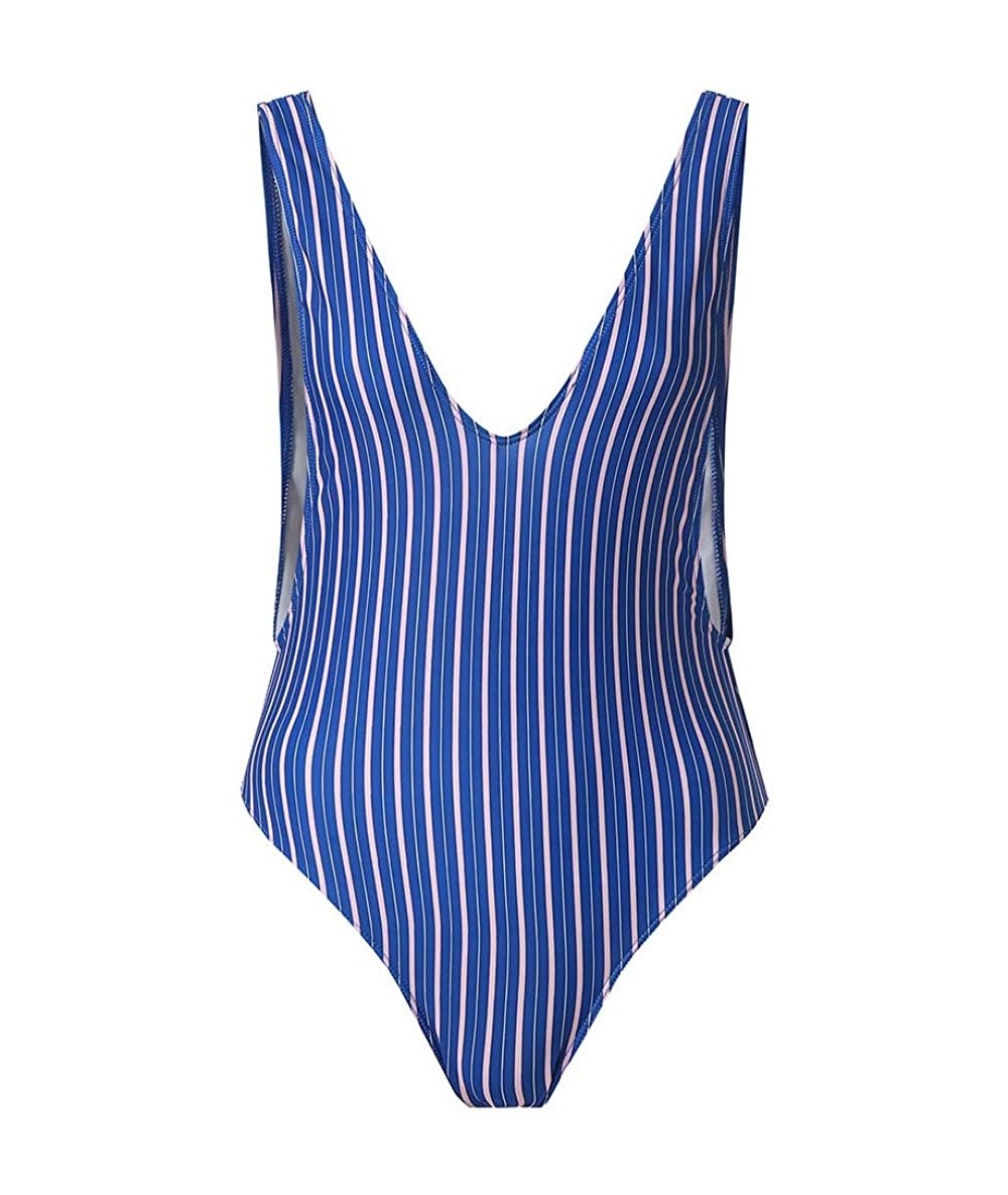 One-Pieces Swimwear for Womens- Summer Beach Swimming Padded Monokini Push Up One Piece Beachwear Tankini Bikini - Blue - C11...