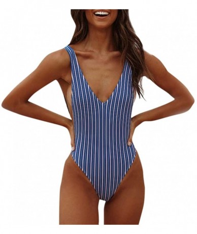 One-Pieces Swimwear for Womens- Summer Beach Swimming Padded Monokini Push Up One Piece Beachwear Tankini Bikini - Blue - C11...