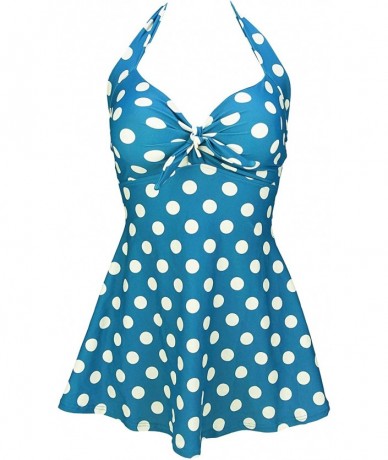 One-Pieces Vintage Sailor Pin Up Swimsuit Retro One Piece Skirtini Cover Up Swimdress(FBA) - Polka Ibiza - CB18SACRZ3U $57.01