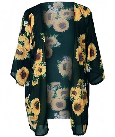 Cover-Ups Women's Cover ups Kimono Floral Print Casual Loose Chiffon Cardigan - Green - C5199NDW3EM $36.68