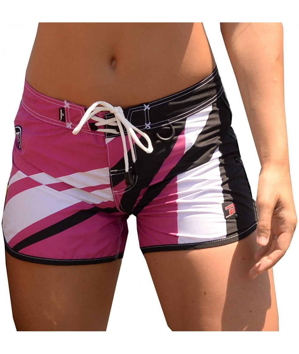 Board Shorts Womens Junior Fit Board Shorts Sharpened Series | Key Lanyard D-Ring | Quick Dry Beach Swimwear - Pink - CO196HN...