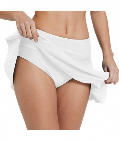 Tankinis Women's High Waisted Swim Skirt Bikini Tankini Bottom with Side Pocket - White - CC18T7T6ERC $37.14