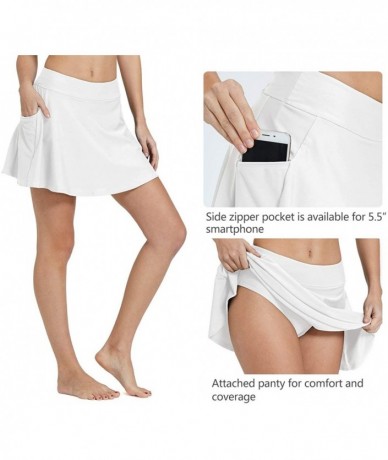 Tankinis Women's High Waisted Swim Skirt Bikini Tankini Bottom with Side Pocket - White - CC18T7T6ERC $37.14