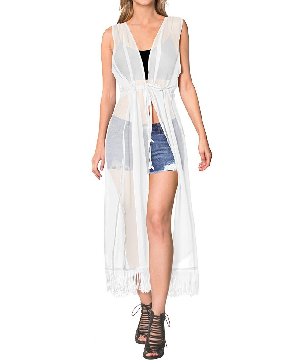 Cover-Ups Women's Flowy Kimono Cardigan Coverup Open Front Maxi Dress Solid Plain - Ghost White_a469 - CU18E5GH6ZH $39.14