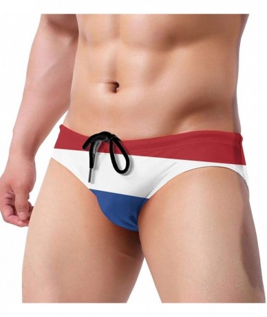 Briefs Netherlands Flag Mens Swim Briefs Drawstring Bikini Sport Swimsuit - Black - CI18U3KENQD $60.86