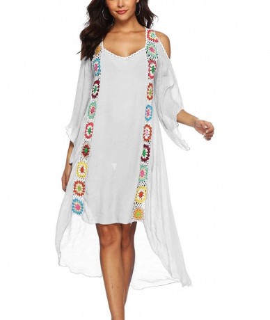 Cover-Ups Women's Crochet Swimsuit Cover Up Embroidered Beach Cover Up Bathing Suit Coverups - White - CT19D3ESR94 $43.16