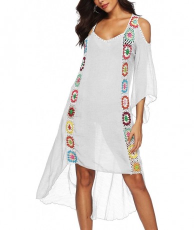 Cover-Ups Women's Crochet Swimsuit Cover Up Embroidered Beach Cover Up Bathing Suit Coverups - White - CT19D3ESR94 $43.16