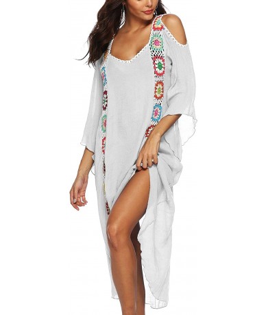 Cover-Ups Women's Crochet Swimsuit Cover Up Embroidered Beach Cover Up Bathing Suit Coverups - White - CT19D3ESR94 $43.16