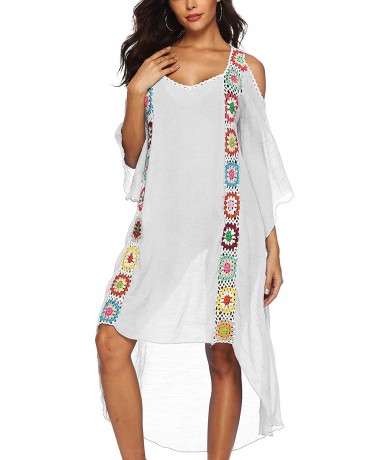 Cover-Ups Women's Crochet Swimsuit Cover Up Embroidered Beach Cover Up Bathing Suit Coverups - White - CT19D3ESR94 $43.16