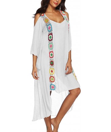 Cover-Ups Women's Crochet Swimsuit Cover Up Embroidered Beach Cover Up Bathing Suit Coverups - White - CT19D3ESR94 $43.16