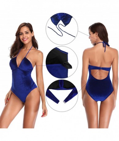 One-Pieces Women's Deep V Padded Backless High Cut Leotard One Piece Swimsuits Bathing Suits - Charming Blue - E - CS18EQLN9I...