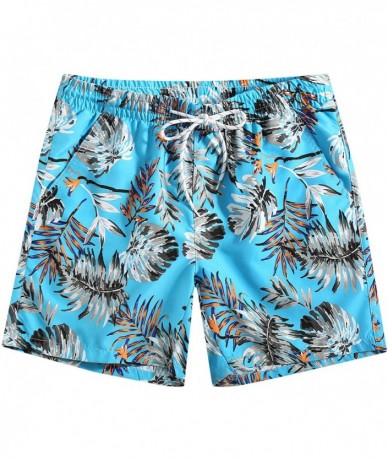 Trunks Men's Printed 5" Inseam Relaxed Fit Short Swim Trunks - Blue Grey - CX18TRZK36A $31.08