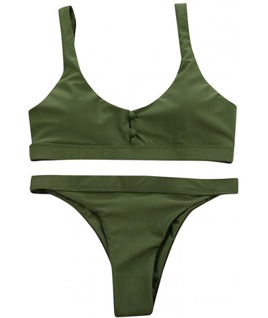 Racing Swimwear for Womens- Summer Beach Push-Up Padded Bra Button Set Beachwear Tankini Bikini - Army Green - CC18R47TMD5 $2...