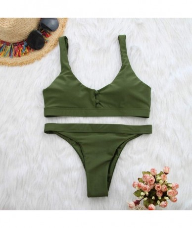 Racing Swimwear for Womens- Summer Beach Push-Up Padded Bra Button Set Beachwear Tankini Bikini - Army Green - CC18R47TMD5 $2...