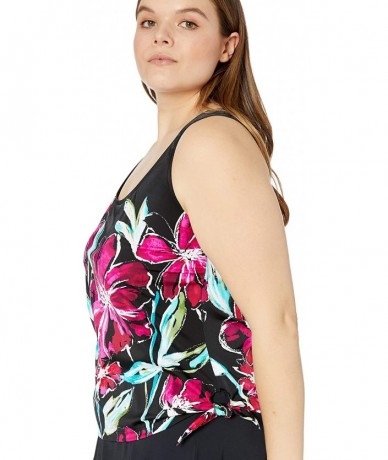 Tankinis Women's Plus-Size Scoop Faux Tankini Swim Dress One Piece Swimsuit - Black//in Full Bloom - CC18KO0ZUAY $83.81