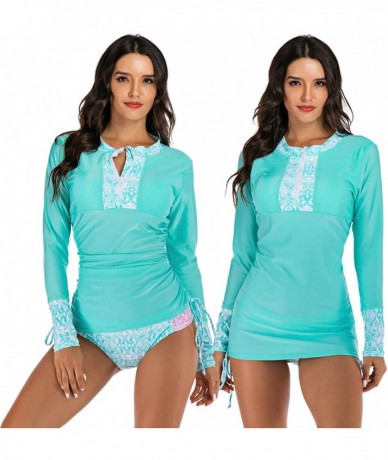 Rash Guards Women's UV Sun Protection Long Sleeve Rash Guard Wetsuit Swimsuit Set - Light Blue - C018Z44ROTM $45.59