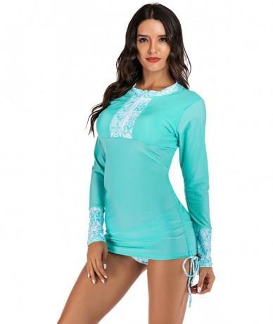 Rash Guards Women's UV Sun Protection Long Sleeve Rash Guard Wetsuit Swimsuit Set - Light Blue - C018Z44ROTM $45.59