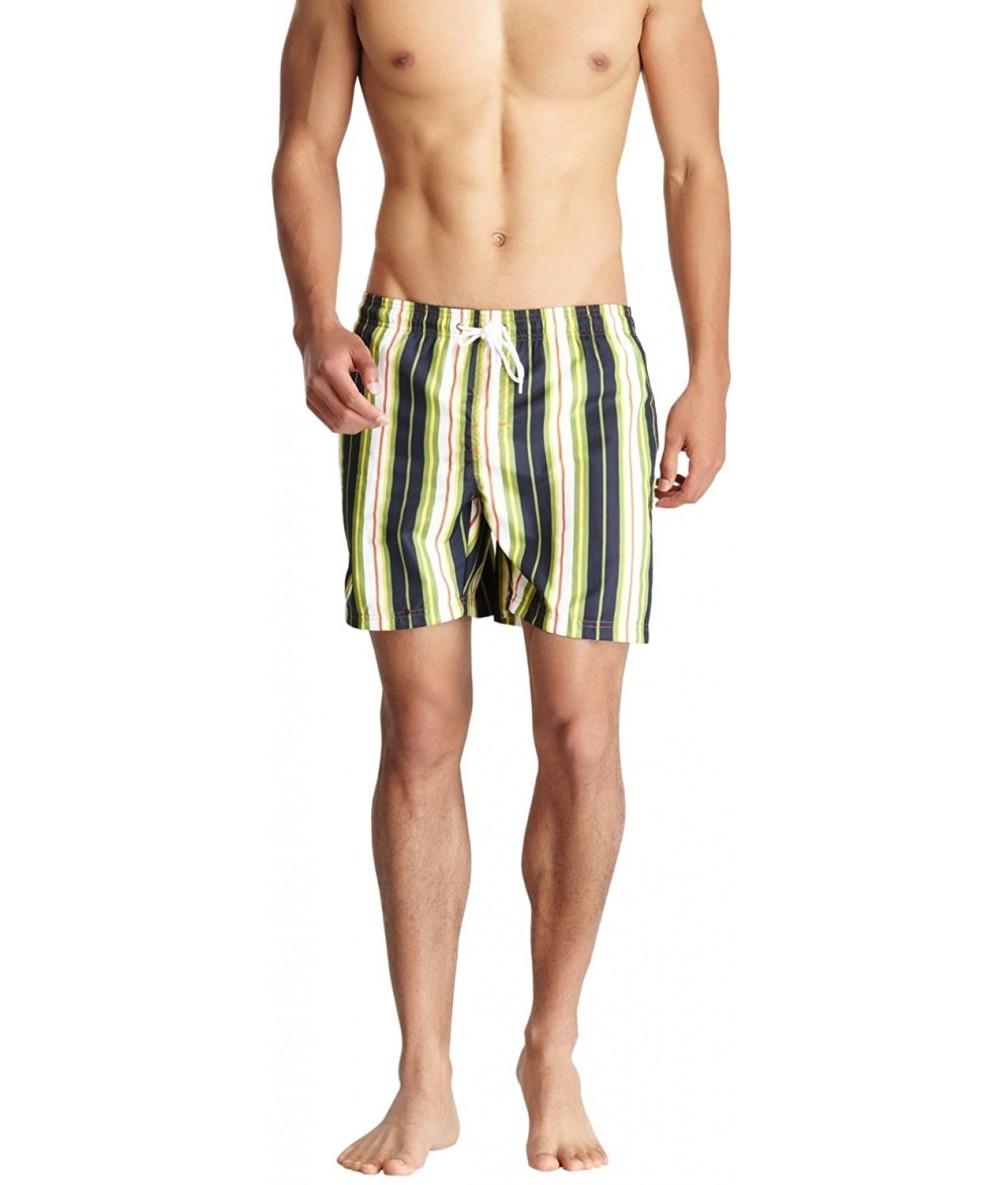 Board Shorts Men's Surf Swim Trunks - Green/Orange Stripes - CV11F1RTHQ7 $32.89