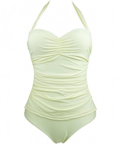 One-Pieces 50s Elegant Inspired Retro Vintage One Piece Pin Up Monokinis Swimsuit - Beige - CC12DRM6TC7 $42.70