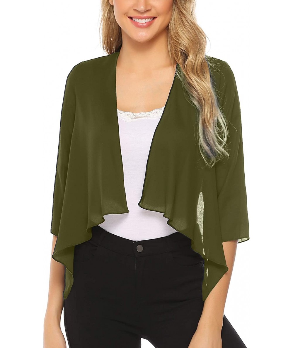 Cover-Ups Women Chiffon Loose Casual Comfortable Breathable Thin Cardigan - Army Green - CN18ULK6D70 $32.76