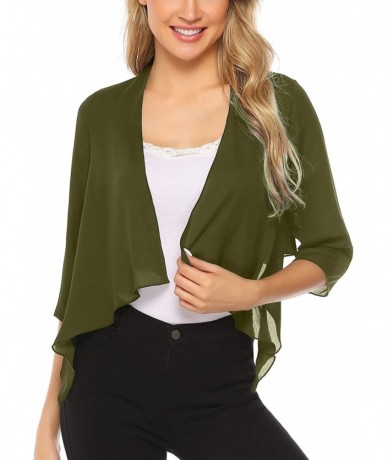 Cover-Ups Women Chiffon Loose Casual Comfortable Breathable Thin Cardigan - Army Green - CN18ULK6D70 $32.76