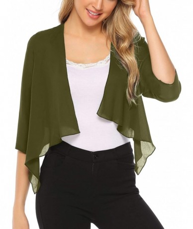 Cover-Ups Women Chiffon Loose Casual Comfortable Breathable Thin Cardigan - Army Green - CN18ULK6D70 $32.76