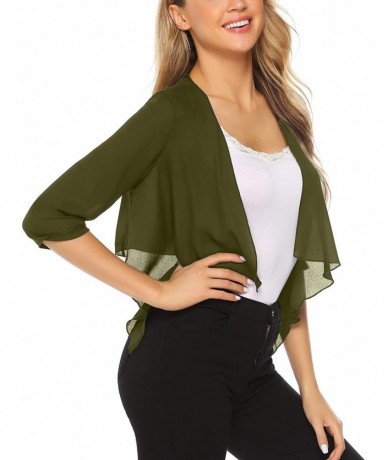 Cover-Ups Women Chiffon Loose Casual Comfortable Breathable Thin Cardigan - Army Green - CN18ULK6D70 $32.76