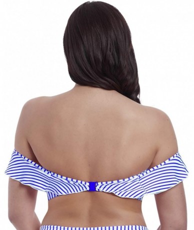 Tops Freya Women's Totally Stripe Underwire Bardot Bikini Swim Top AS6552 - Cobalt - CF18KHEDQAZ $60.06