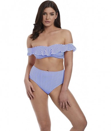 Tops Freya Women's Totally Stripe Underwire Bardot Bikini Swim Top AS6552 - Cobalt - CF18KHEDQAZ $60.06