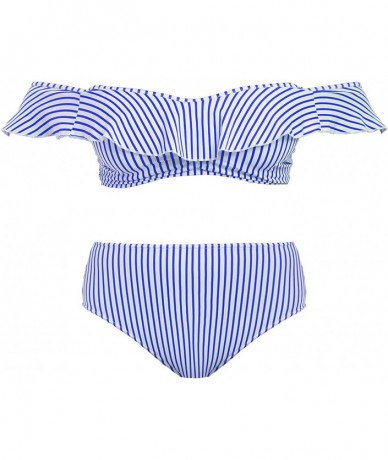 Tops Freya Women's Totally Stripe Underwire Bardot Bikini Swim Top AS6552 - Cobalt - CF18KHEDQAZ $60.06