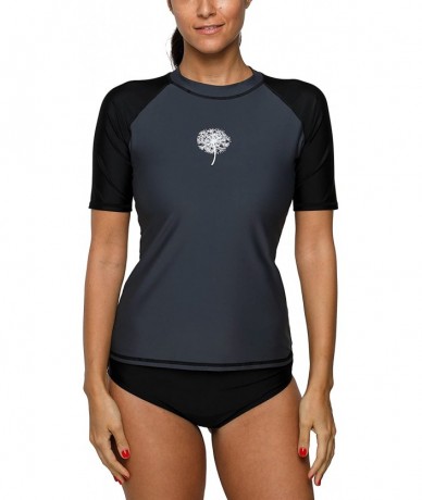 Rash Guards Women's Short Sleeve Rash Guard Swim Tee UPF 50+ Swimwear Sun Protection Shirt - Short-gray - CB18GEW3R6N $24.52