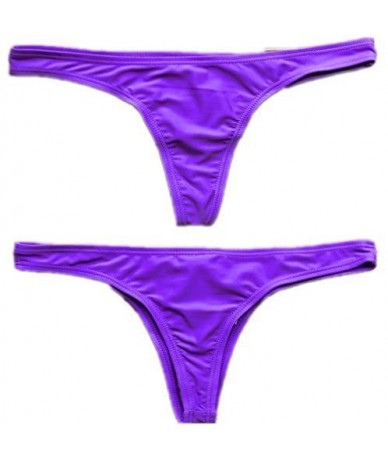 Bottoms Sexy Womens Mid-Waisted Bikini Bottoms Ladies T-Back Thong Swimsuits - Purple - C812BXIGAO3 $23.59