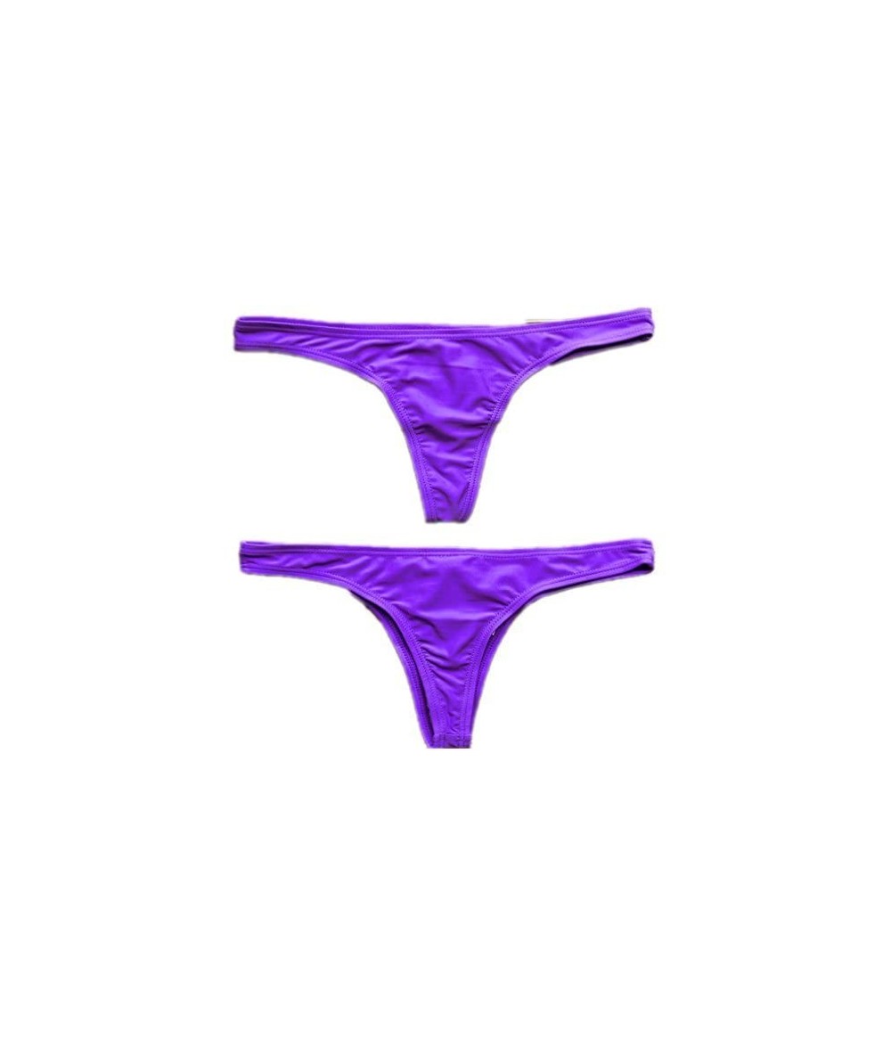 Bottoms Sexy Womens Mid-Waisted Bikini Bottoms Ladies T-Back Thong Swimsuits - Purple - C812BXIGAO3 $23.59