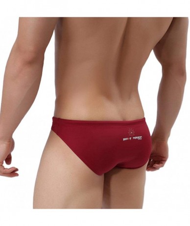 Briefs Men's Nylon Solid Pouch Bikini Swimsuits with Adjustable Drawstrig - Wine Red - C718M822KGS $25.09