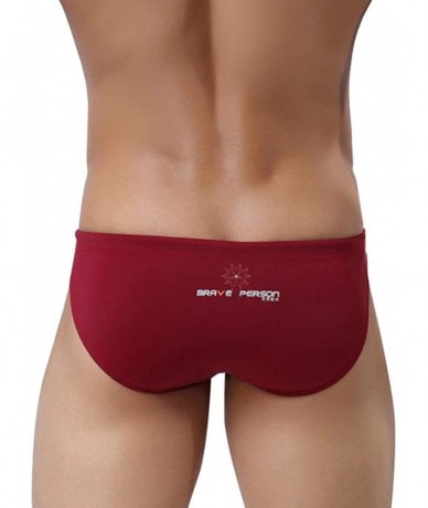 Briefs Men's Nylon Solid Pouch Bikini Swimsuits with Adjustable Drawstrig - Wine Red - C718M822KGS $25.09