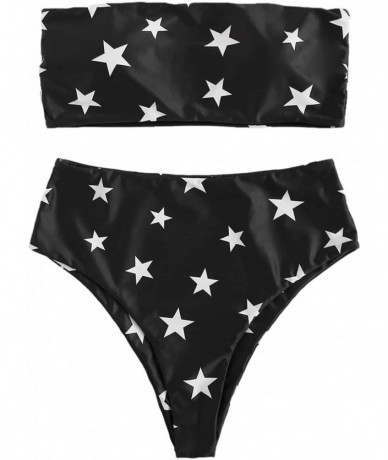 Sets Women's Sexy Bikini Set High Waist Wrap Padding Bandeau Bathing Swimwear Suit - Star Black - CC1943YE3QD $35.91