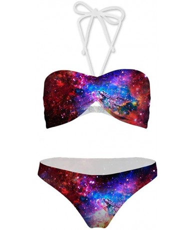 Sets Two Piece Swimsuit Bathing Suits for Women Ladies Air Mesh Push Up Bikini Set - Galaxy-1 - CF18QK5YZIG $41.52