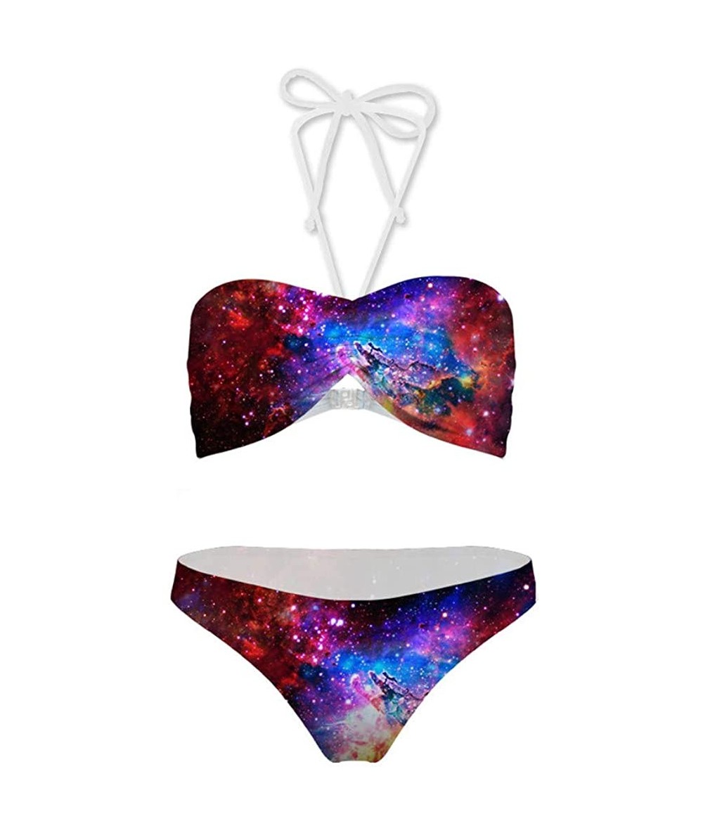 Sets Two Piece Swimsuit Bathing Suits for Women Ladies Air Mesh Push Up Bikini Set - Galaxy-1 - CF18QK5YZIG $41.52