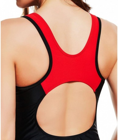 One-Pieces Women One Piece Swimsuits Athletic Bathing Suits Training Sport Swinwear - Black/Red - CU1809O7UX2 $53.80