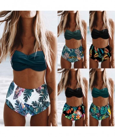 Sets Swimsuits for Women Tummy Control-Floral Ruffle Bikini Push Up Swimsuit High Waisted Bottom V Neck 2 Pieces Bathing Suit...