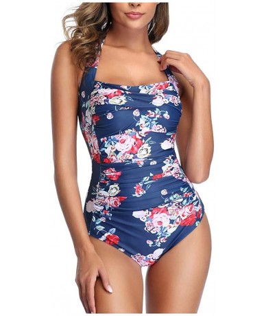 Racing Monokini Swimsuits Bathing Women's Vintage Padded Push up One Piece Tummy Control Bathing Suits Plus Size Swimwear Nav...