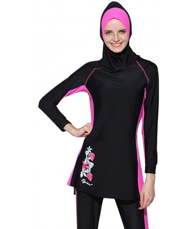 Tankinis Muslim Swimwear Modest Lady's Full Cover Beachwear Islamic Swimsuit - Pink - CG12MBD37G9 $54.80