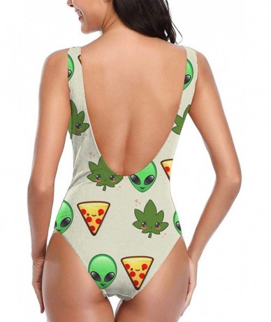 One-Pieces Women's One Piece Swimsuits for Women Athletic Training-Ancient Egypt Clipart Orange - Weed Alien Face Pizza - C81...