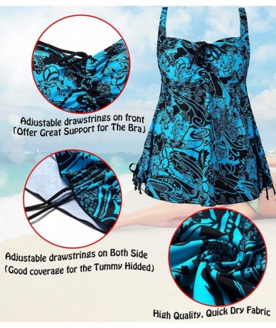 Tankinis Plus Size Swimsuit for Women Tankini Swimwear Bathing Suit Swimwear Two Piece Design - Blue - C4194ETGA8Q $49.16