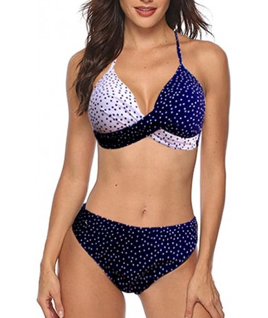 Sets Women's Halter Push Up Two Piece Bikini Swimsuits Bandage Bathing Suits Padded Swimwear Polka Dots Beachwear Suit - C-bl...