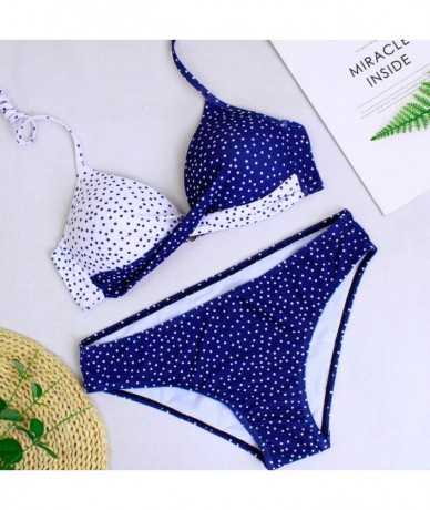 Sets Women's Halter Push Up Two Piece Bikini Swimsuits Bandage Bathing Suits Padded Swimwear Polka Dots Beachwear Suit - C-bl...