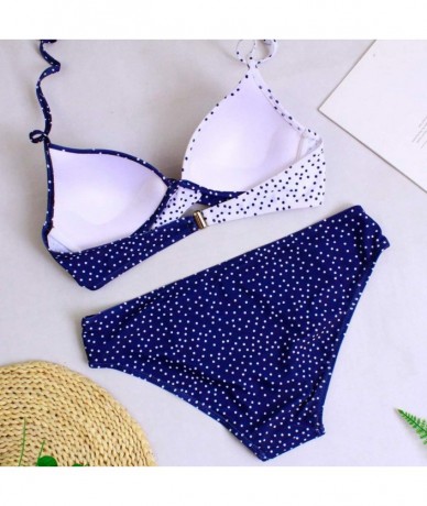 Sets Women's Halter Push Up Two Piece Bikini Swimsuits Bandage Bathing Suits Padded Swimwear Polka Dots Beachwear Suit - C-bl...